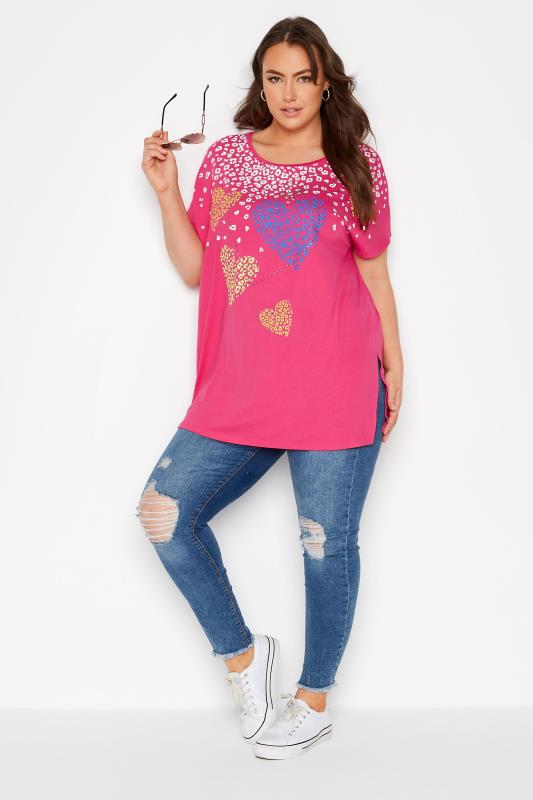 Curve Pink Leopard Heart Printed T-shirt 2