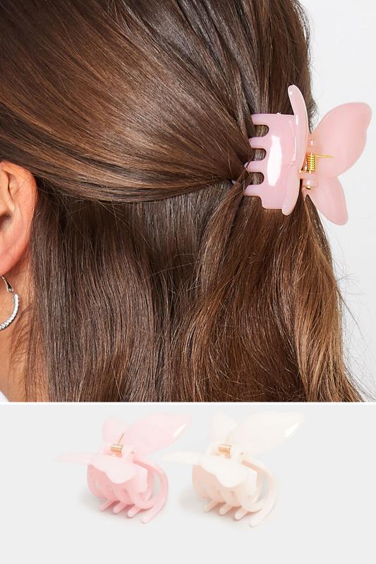 Plus Size  Yours 2 PACK White & Pink Butterfly Hair Clips