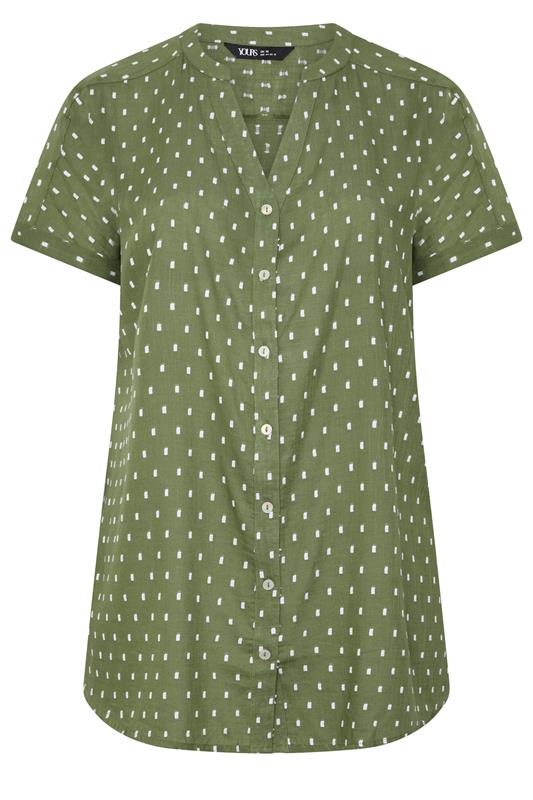 YOURS Curve Green Notch Neck Dobby Blouse | Yours Clothing 5