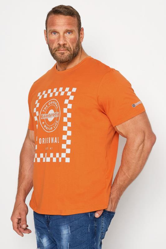  dla puszystych LAMBRETTA Big & Tall Orange Checkerboard Print T-Shirt