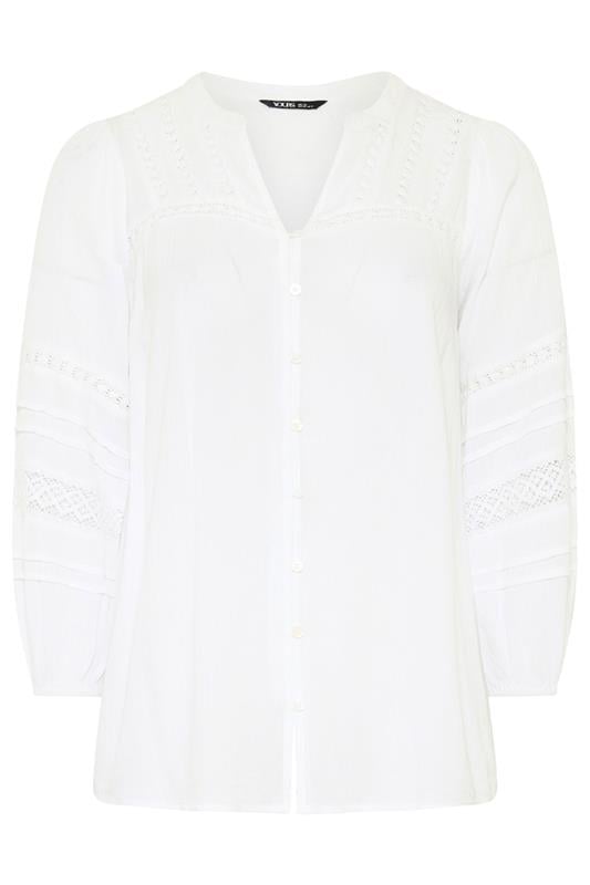 YOURS Plus Size White Notch Neck Crochet Blouse | Yours Clothing 5