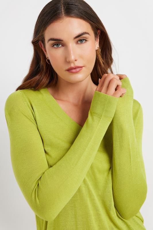 LTS Tall Womens Lime Green Fine Knit V-Neck Jumper | Long Tall Sally 4