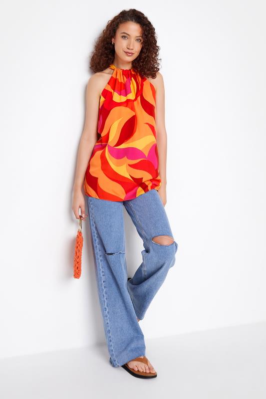 LTS Tall Women's Bright Orange Swirl Print Halter Neck Top | Long Tall Sally  2