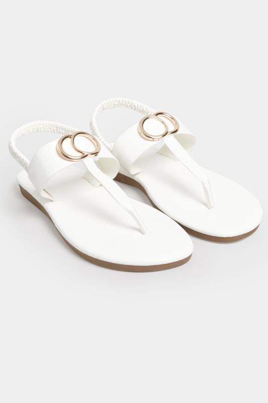 LIMITED COLLECTION White & Gold Double Ring Toe Thong Sandals In Wide E Fit & Extra Wide EEE Fit 2