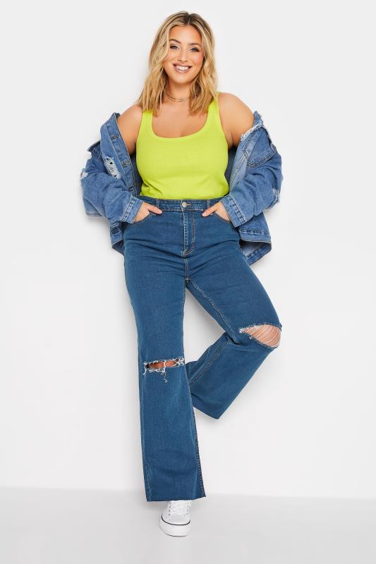 Plus Size Mid Blue Ripped Wide Leg Jeans | Yours Clothing 3