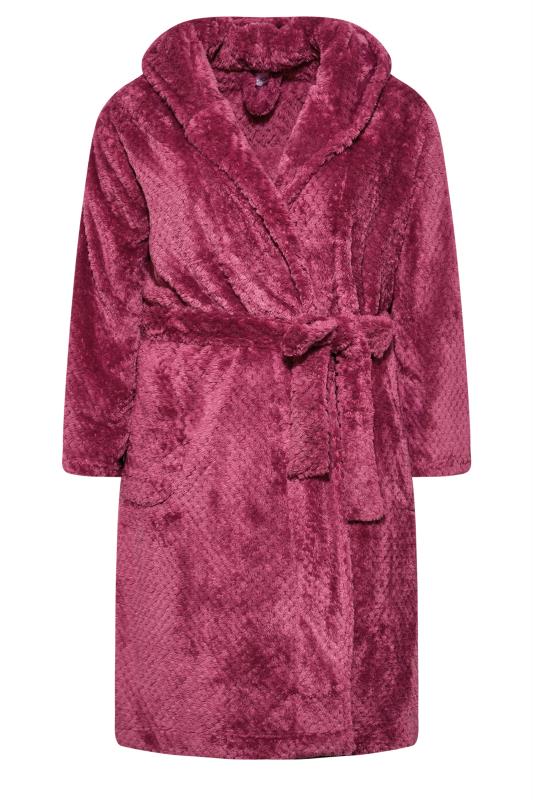 Plus Size Dark Pink Waffle Fleece Hooded Dressing Gown | Yours Clothing 8
