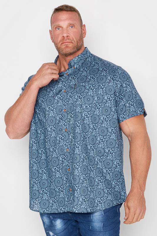  dla puszystych BEN SHERMAN Big & Tall Navy Blue Floral Print Shirt