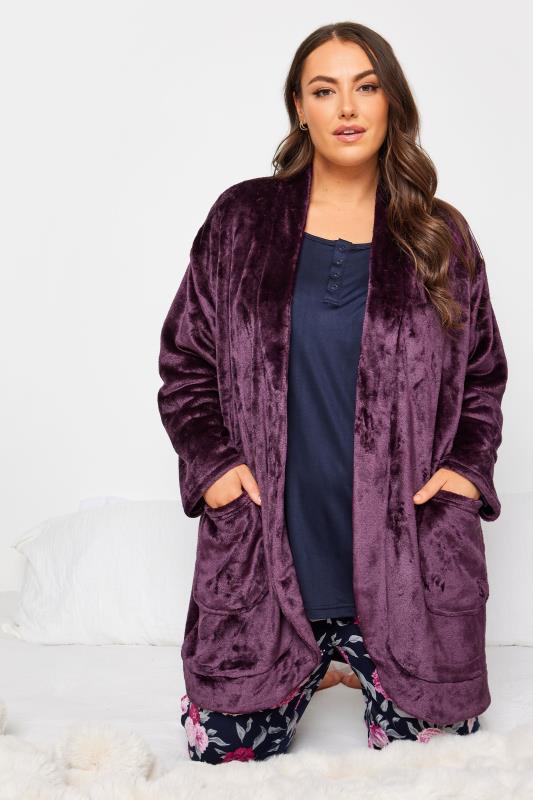 YOURS Plus Size Purple Soft Touch Short Dressing Gown | Yours Clothing 4