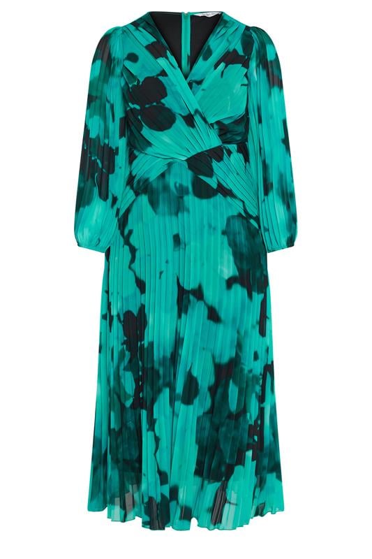 YOURS LONDON Plus Size Teal Green Abstract Pleated Dress | Yours Clothing 1