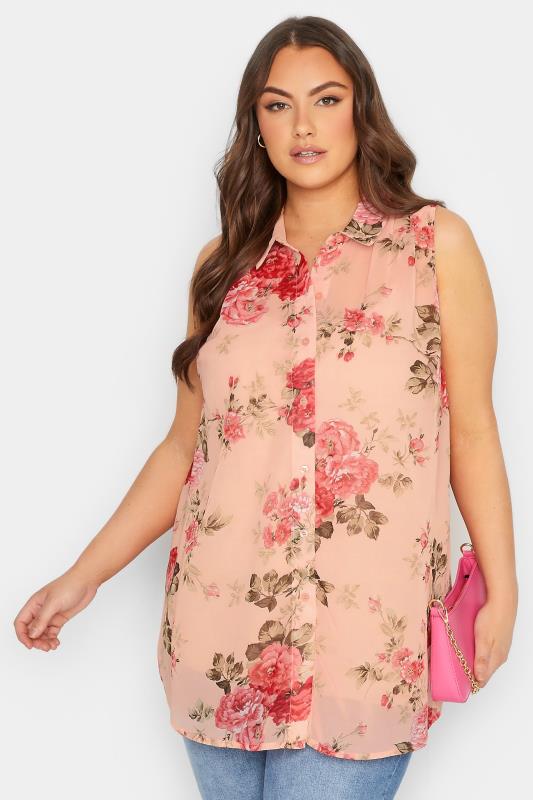 Plus Size Pink Floral Sleeveless Swing Blouse | Yours Clothing 1