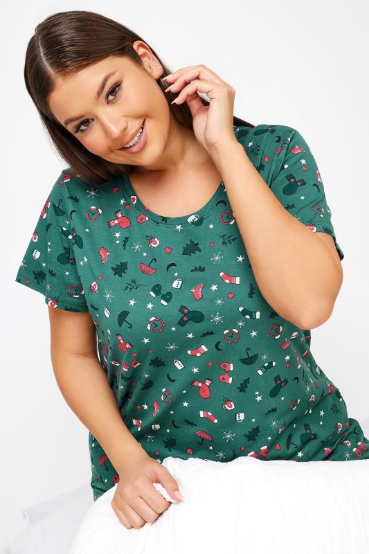 YOURS Plus Size Green Christmas Winter Print Nightdress | Yours Clothing 4