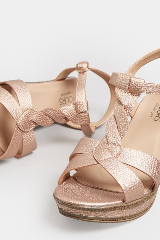 Rose Gold Cross Strap Wedge Heels In Extra Wide EEE Fit | Yours Clothing  5