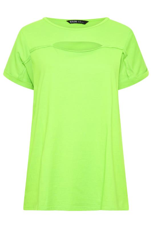 YOURS Plus Size Lime Green Cut Out T-Shirt | Yours Clothing 6