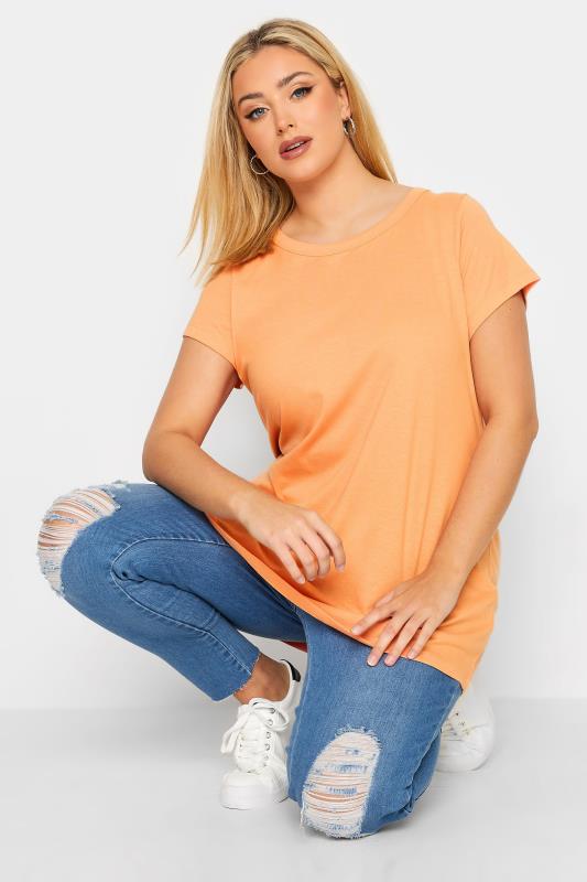 Curve Plus Size Orange Basic Short Sleeve T-Shirt | Yours Clothing  1