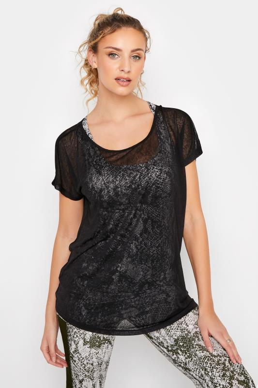 Tall  LTS ACTIVE Tall Black Snake Print 2 in 1 Top