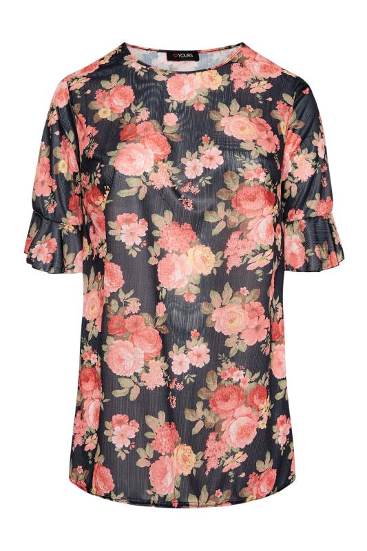 Curve Black Floral Frill Sleeve Top 6