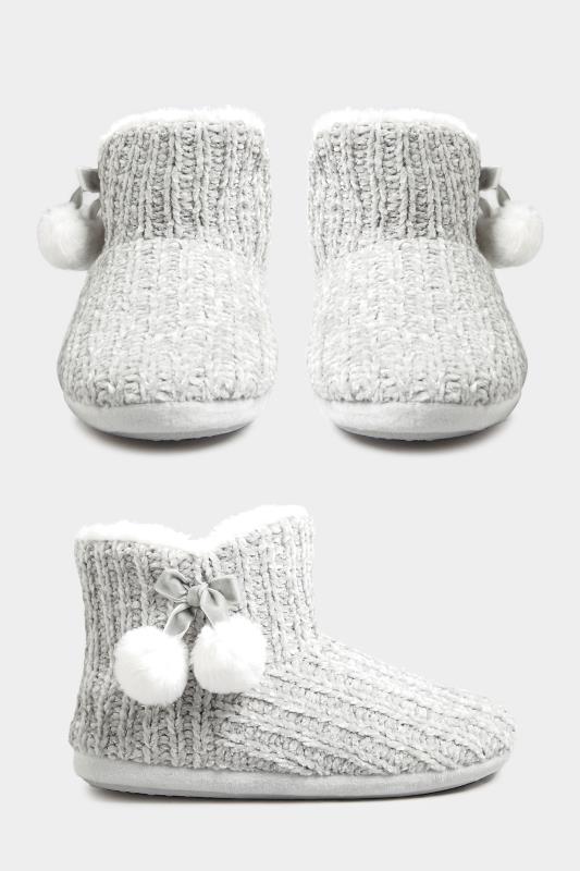 Grey Pom Pom Boot Slippers In Extra Wide Fit | Yours Clothing 2