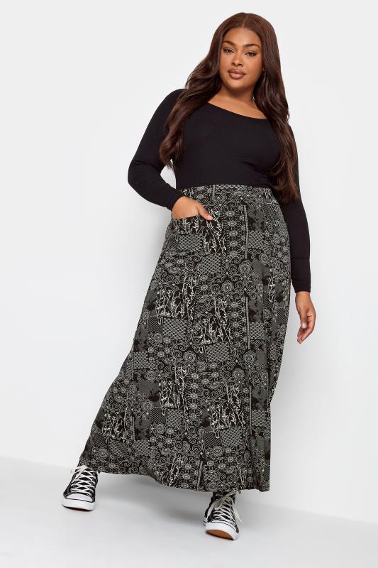 Plus Size Black Paisley Print Maxi Skirt | Yours Clothing  2