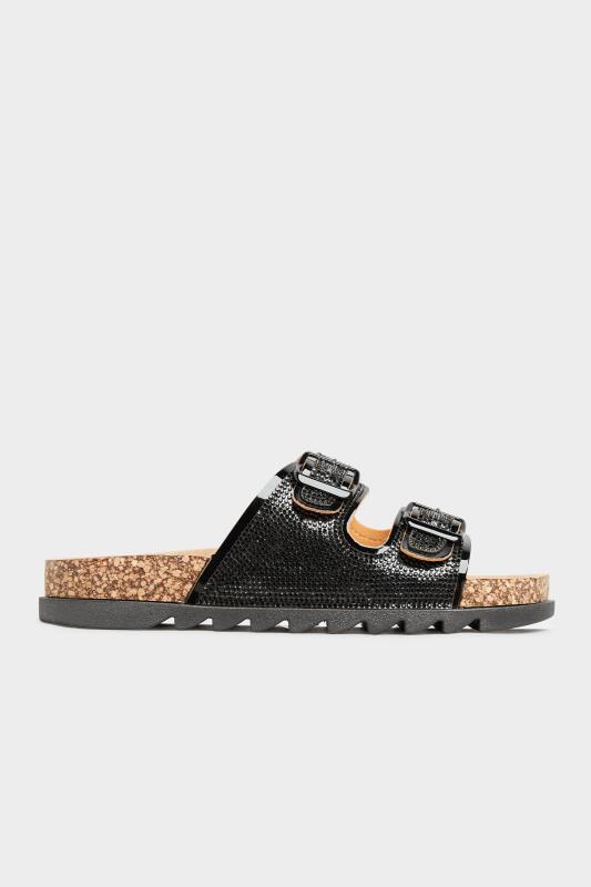 Black Sparkle Footbed Sandal In Wide Fit | Yours Clothing 2
