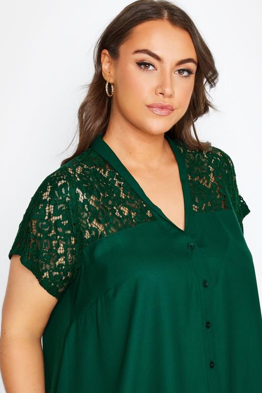 LIMITED COLLECTION Curve Forest Green Lace Insert Blouse 4
