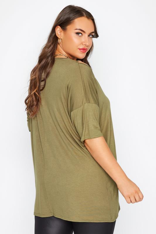LIMITED COLLECTION Plus Size Khaki Green Cut Out Sleeve Oversized T-Shirt | Yours Clothing 3