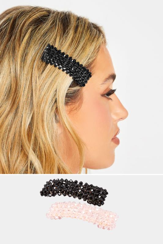 Plus Size  Yours 2 PACK Black & Pink Cluster Crystal Hair Clips