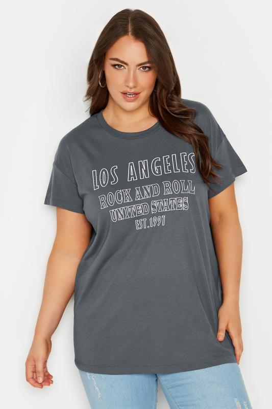 YOURS Plus Size Grey 'Los Angeles' Slogan T-Shirt | Yours Clothing 1