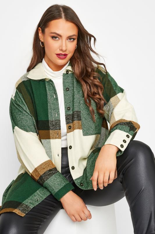 LIMITED COLLECTION Plus Size Green & White Check Print Shacket | Yours Clothing 1
