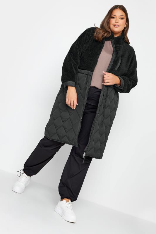 YOURS Plus Size Black Quilted Teddy Coat | Yours Clothing 3