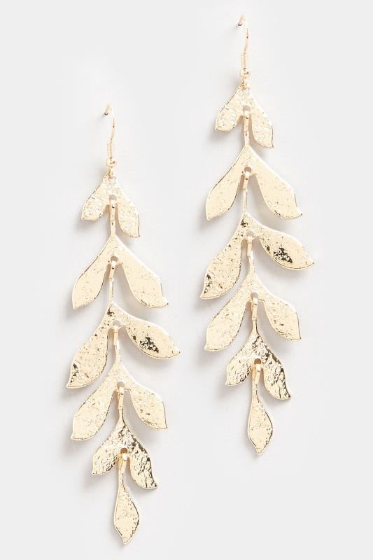 Gold Statement Leaf Drop Earrings | Yours Clothing 2