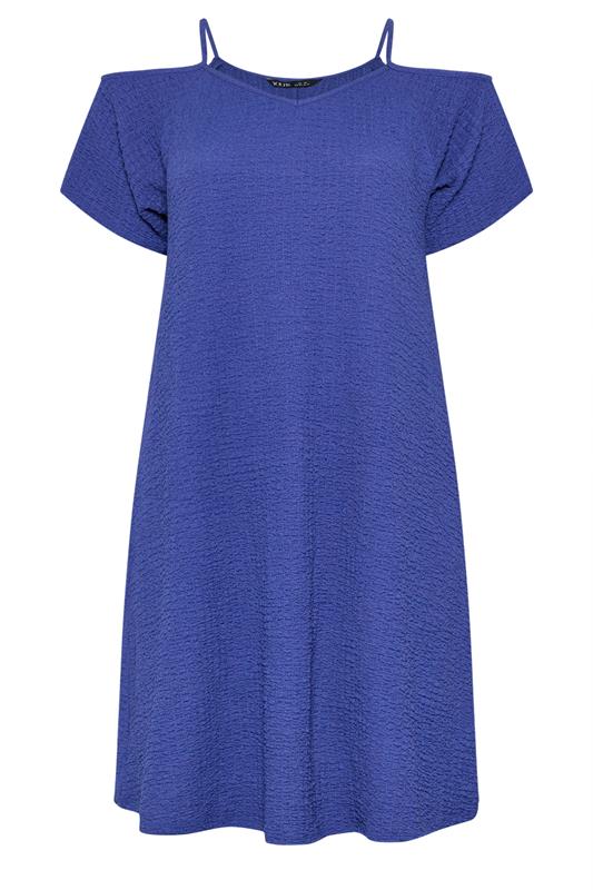 YOURS Curve Blue Texture Cold Shoulder Dress  5