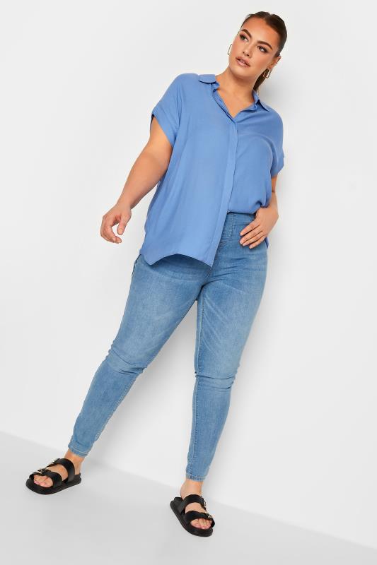 YOURS Plus Size Blue Short Sleeve Shirt | Yours Clothing 2