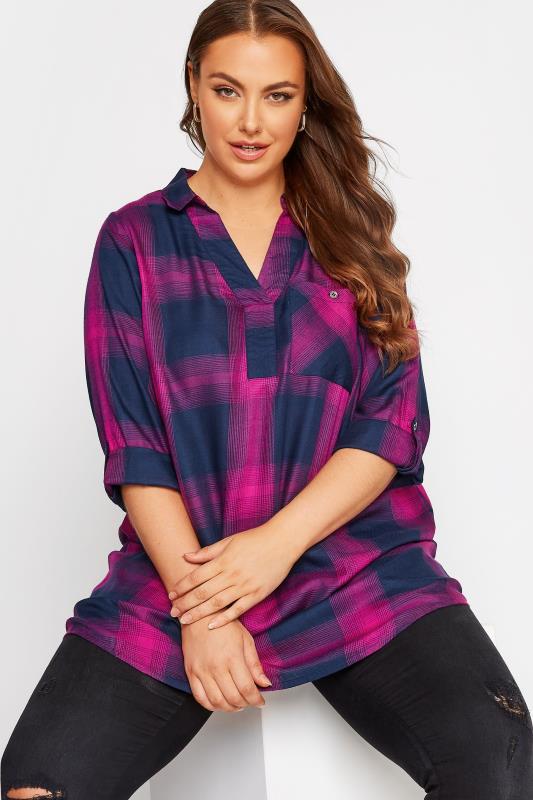 Curve Hot Pink Checked Overhead Shirt 4