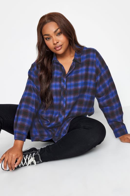 YOURS Plus Size Blue Check Print Oversized Shirt | Yours Clothing 4