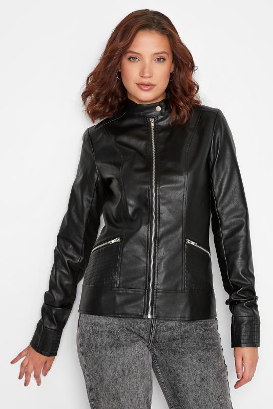 LTS Tall Black Collarless Faux Leather Jacket 3