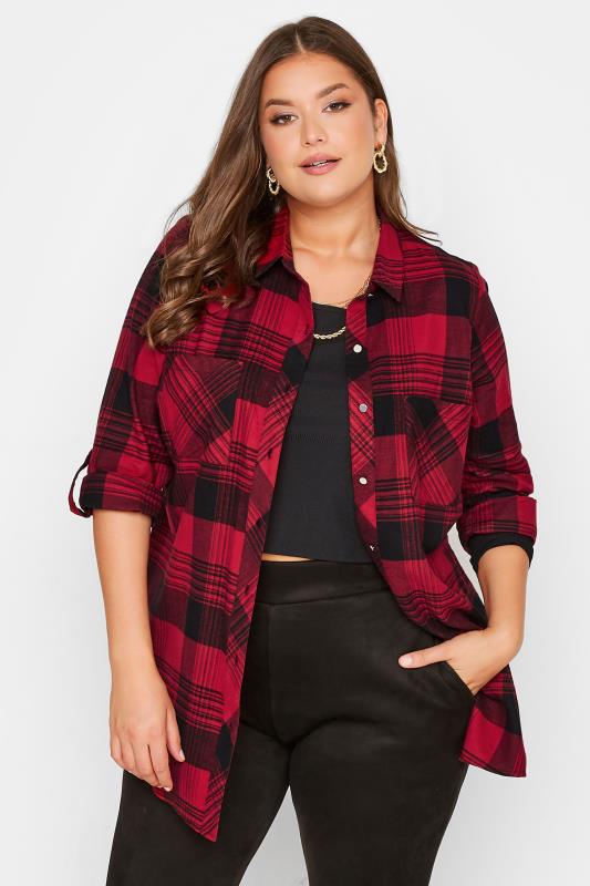 Plus Size Red Check Boyfriend Shirt | Yours Clothing 1