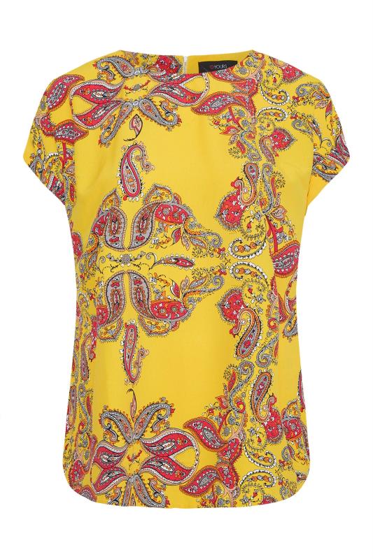 Plus Size Yellow Paisley Print Short Sleeve Top | Yours Clothing  7