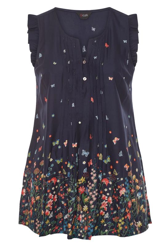 Navy Blue Floral Sleeveless Blouse | Yours Clothing 4