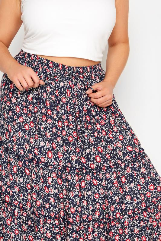 Curve Navy Blue Floral Tiered Gypsy Maxi Skirt_C.jpg