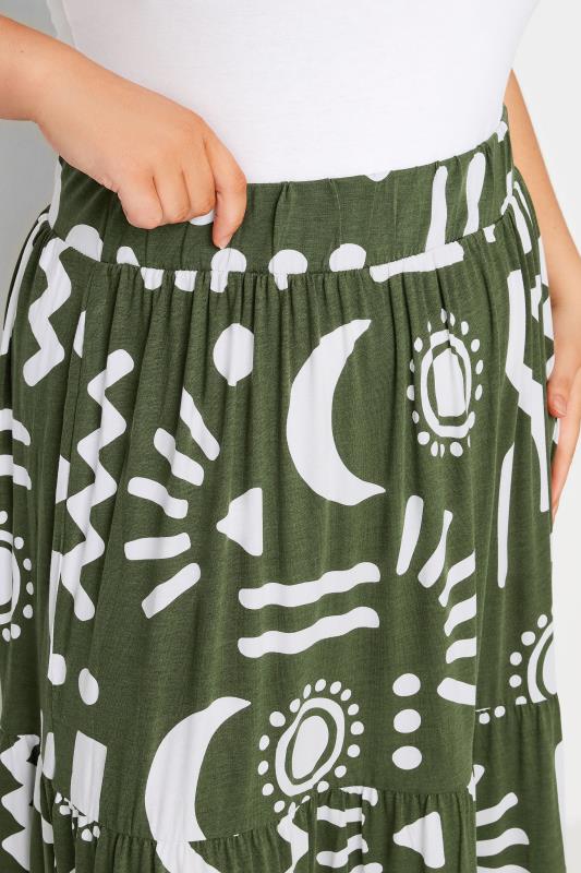 YOURS Plus Size Green Abstract Print Tiered Maxi Skirt | Yours Clothing 4