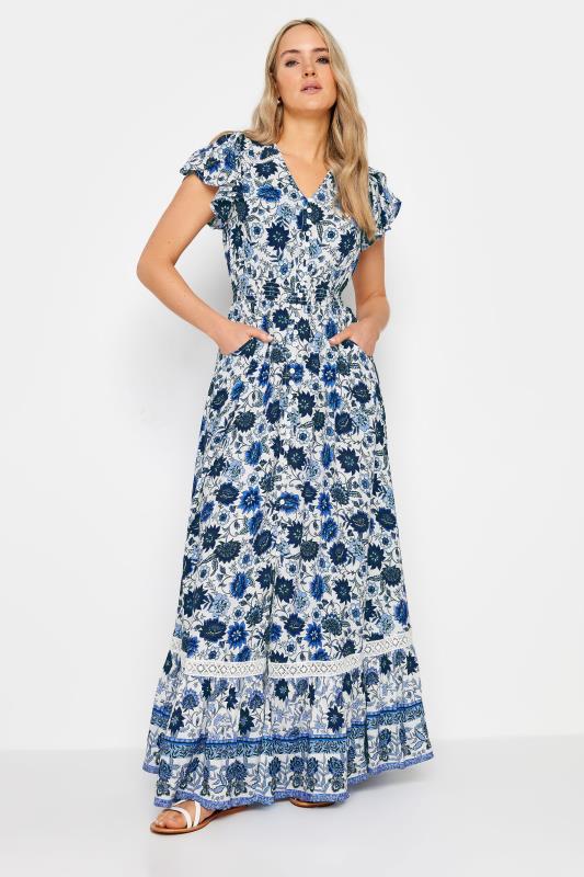 LTS Tall Women's Blue Floral Print Front Split Maxi Dress | Long Tall Sally  1