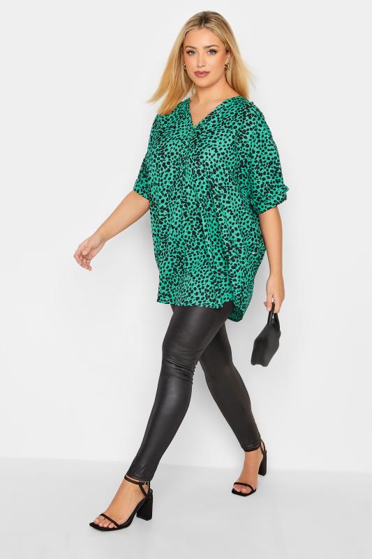 Plus Size Green Animal Print Grown On Sleeve Shirt | Yours Clothing  2