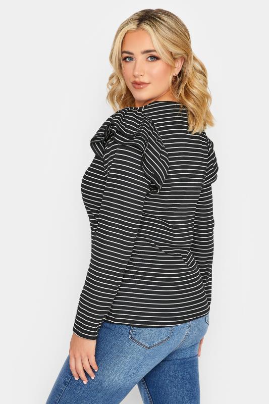 YOURS PETITE Plus Size Curve Black Stripe Frill Shoulder Top | Yours Clothing  3