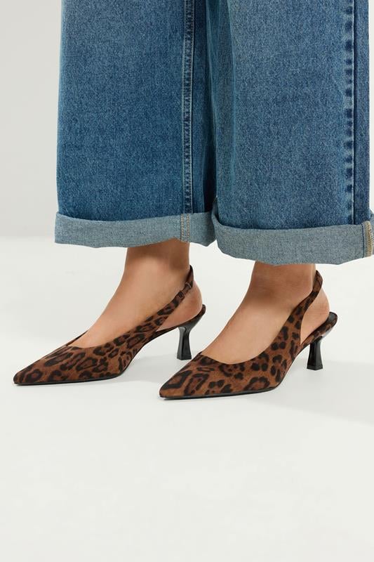  Braune Slingback-Absatzschuhe aus Velourslederimitat mit Leopardenmuster in weiter E-Passform
