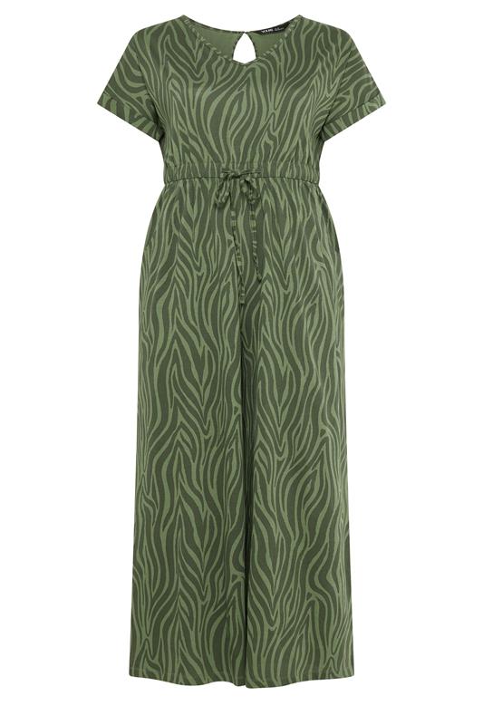 YOURS Plus Size Khaki Green Zebra Print Cotton Jumpsuit | Yours Clothing 5