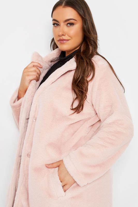 YOURS Plus Size Pink Faux Fur Jacket | Yours Clothing 4