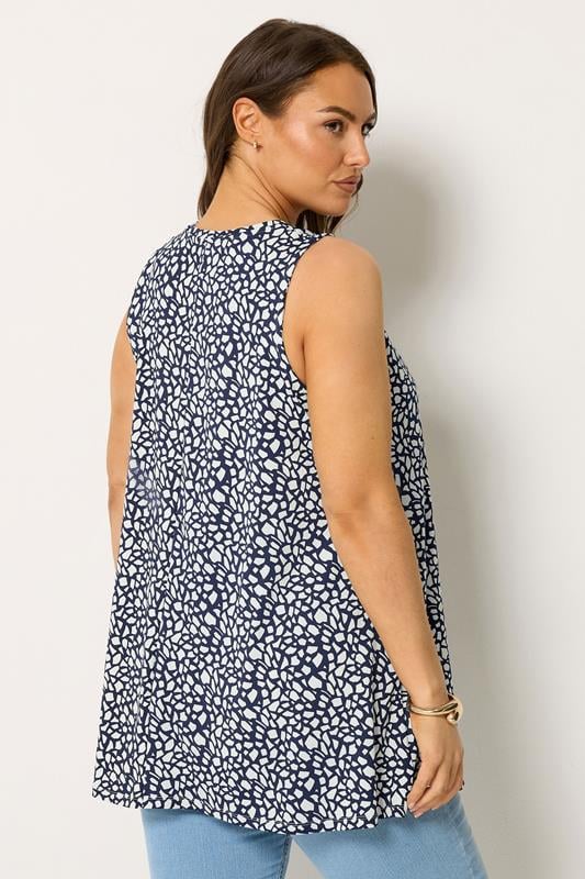 YOURS Curve Navy Blue Abstract Print Front Pleat Vest Top | Yours Clothing 2