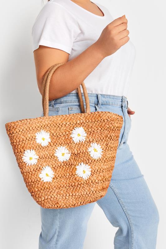 Plus Size  Natural Brown Daisy Straw Bag