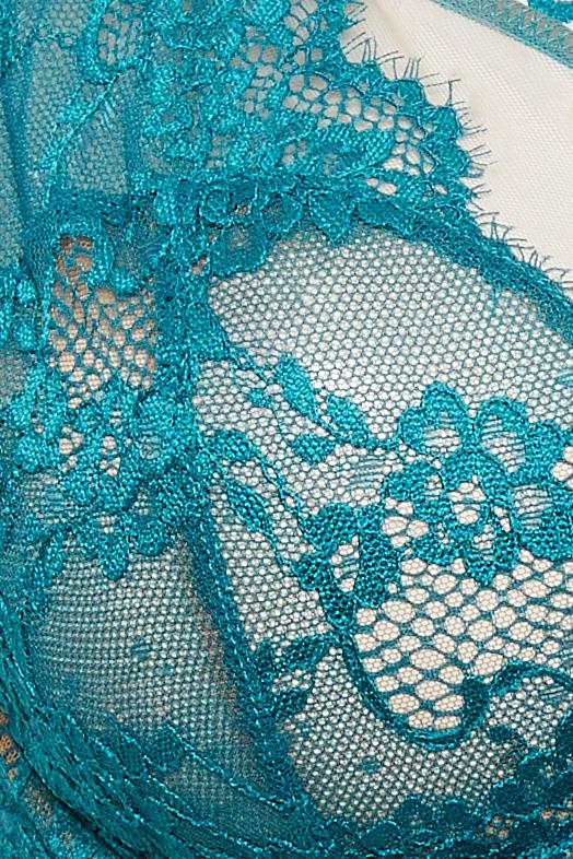PLAYFUL PROMISES Phoebe Turquoise Blue Lace Trim Balcony Bra | Yours Clothing 8