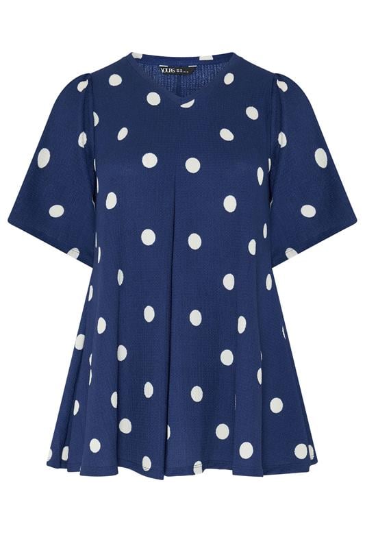 YOURS Plus Size Cobalt Blue Polka Dot Pleat Front Top | Yours Clothing 5